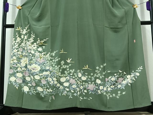 平和屋着物▽色留訪問着 単衣 友禅 作家物 花鳥文 正絹 逸品 AABD7496jh