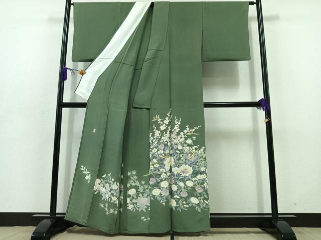 平和屋着物▽色留訪問着 単衣 友禅 作家物 花鳥文 正絹 逸品 AABD7496jh
