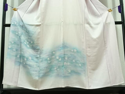 平和屋着物▽訪問着 単衣 流水文 紅葉 暈し染め 正絹 逸品 AABD7498jh