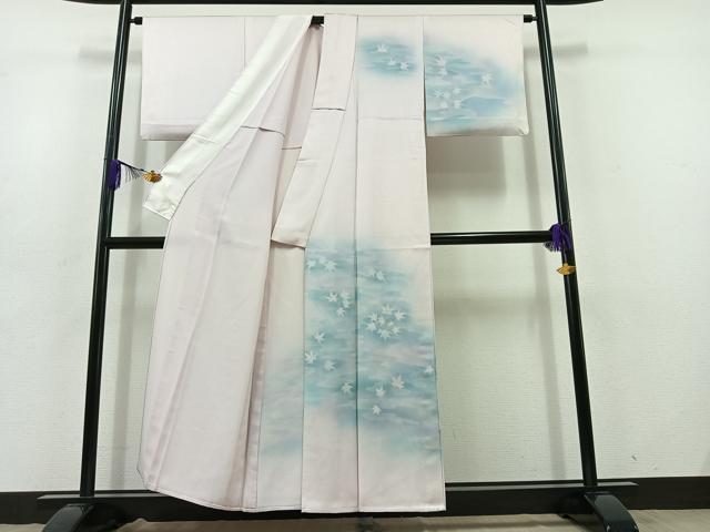 平和屋着物▽訪問着 単衣 流水文 紅葉 暈し染め 正絹 逸品 AABD7498jh