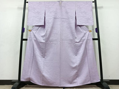 平和屋着物▽上質な色無地 単衣 吹き寄せ吉祥地紋 藤色 正絹 逸品 AABD7499jh