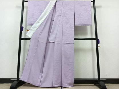 平和屋着物▽上質な色無地 単衣 吹き寄せ吉祥地紋 藤色 正絹 逸品 AABD7499jh