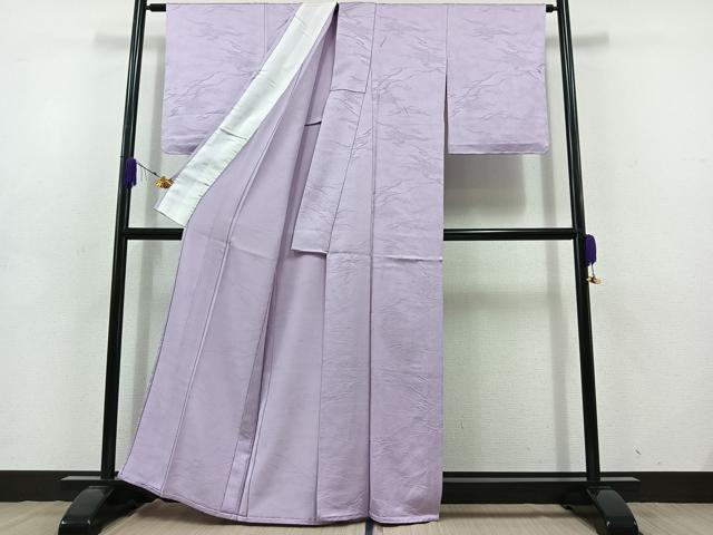 平和屋着物▽上質な色無地 単衣 吹き寄せ吉祥地紋 藤色 正絹 逸品 AABD7499jh