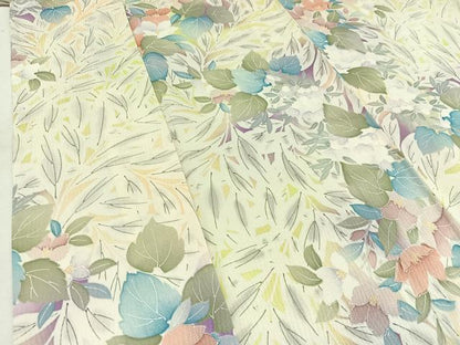 平和屋着物▽上質な小紋　単衣　手描き　草花文　正絹　逸品　AABD7501jh