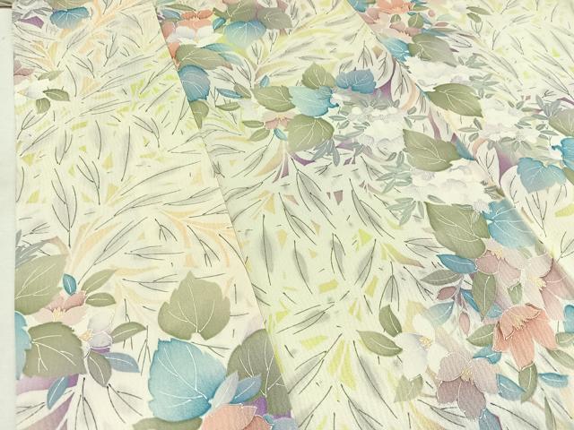平和屋着物▽上質な小紋　単衣　手描き　草花文　正絹　逸品　AABD7501jh