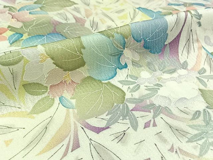 平和屋着物▽上質な小紋　単衣　手描き　草花文　正絹　逸品　AABD7501jh