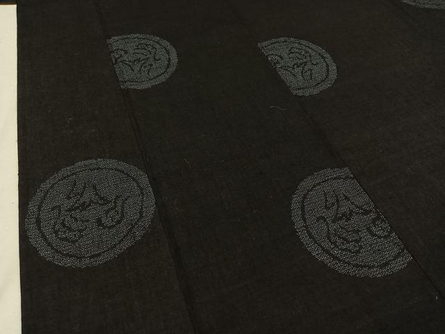 平和屋着物▽本場結城紬 重要無形文化財 単衣 100亀甲 花絵皿文 正絹 逸品 AABD7502jh