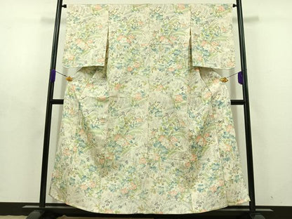 平和屋着物▽上質な小紋 単衣 手描き 草花文 正絹 逸品 AABD7505jh