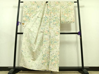 平和屋着物▽上質な小紋 単衣 手描き 草花文 正絹 逸品 AABD7505jh