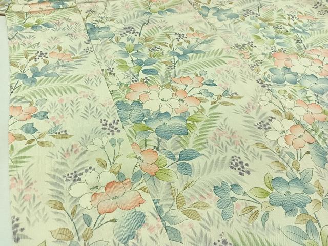 平和屋着物▽上質な小紋 単衣 手描き 草花文 正絹 逸品 AABD7505jh