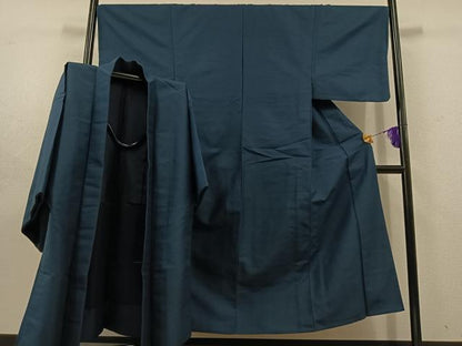 平和屋着物▽男性 色無地 単衣 アンサンブル 青藍色 AABD7507jh