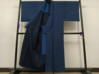 平和屋着物▽男性　色無地　単衣　青藍色　逸品　AABD7508jh