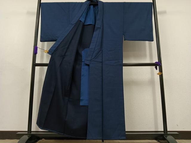 平和屋着物▽男性　色無地　単衣　青藍色　逸品　AABD7508jh