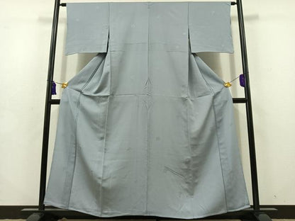 平和屋着物▽上質な色無地 単衣 流水花地紋 灰青色 正絹 逸品 AABD7510jh