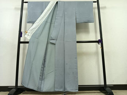 平和屋着物▽上質な色無地 単衣 流水花地紋 灰青色 正絹 逸品 AABD7510jh