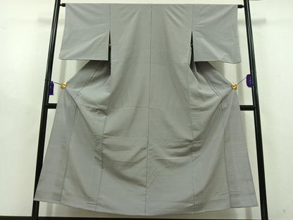 平和屋着物▽お召　単衣　錫色　正絹　逸品　AABD7511jh