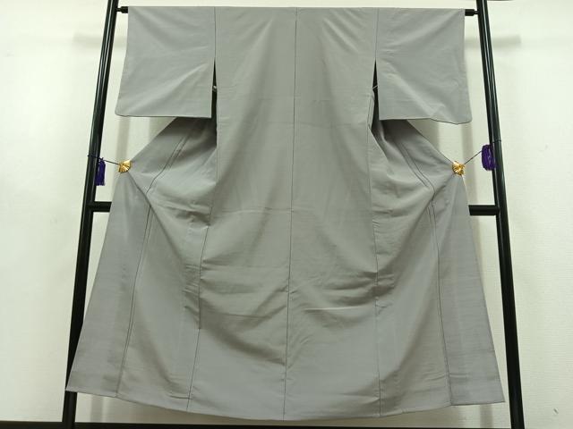 平和屋着物▽お召　単衣　錫色　正絹　逸品　AABD7511jh