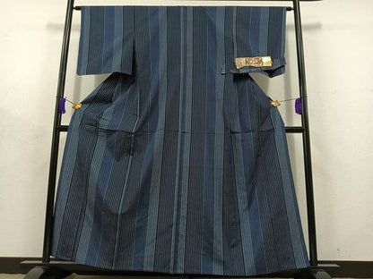 平和屋着物▽本場縞大島紬 単衣 縞 証紙付き 正絹 逸品 AABD7514jh