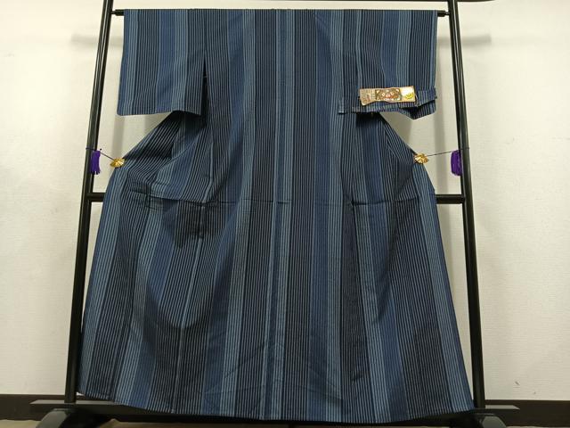 平和屋着物▽本場縞大島紬 単衣 縞 証紙付き 正絹 逸品 AABD7514jh