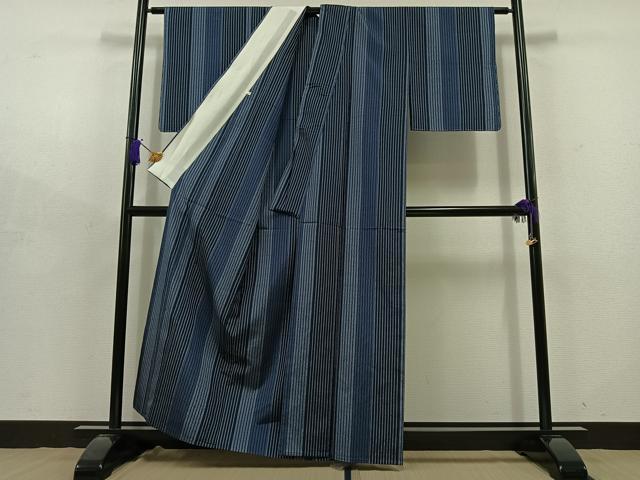平和屋着物▽本場縞大島紬 単衣 縞 証紙付き 正絹 逸品 AABD7514jh