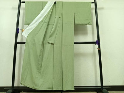 平和屋着物▽色無地 単衣 錆青磁色 鬼しぼ縮緬 洗える着物 AABD7517jh