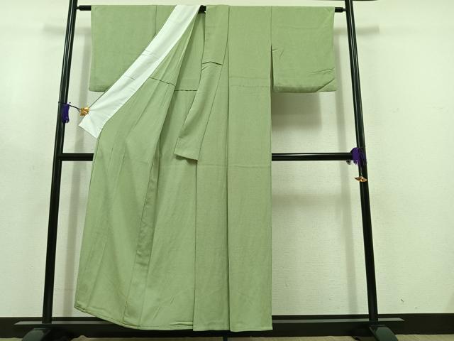 平和屋着物▽色無地 単衣 錆青磁色 鬼しぼ縮緬 洗える着物 AABD7517jh