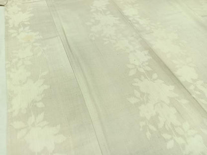 平和屋着物▽上質な紬 単衣 草花文 正絹 逸品 AABD7518jh