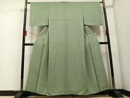 平和屋着物●上質な色無地 草花地紋 山葵色 三越扱い 正絹 逸品 AABD7521ph