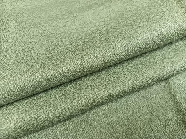 平和屋着物●上質な色無地 草花地紋 山葵色 三越扱い 正絹 逸品 AABD7521ph
