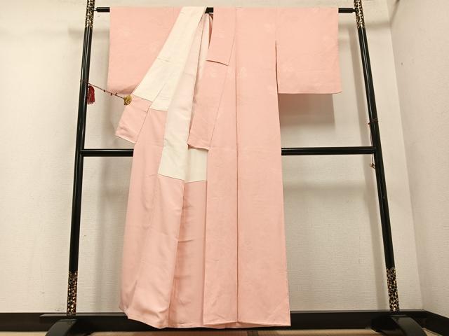 平和屋着物●上質な色無地　舞葉地紋　赤香色　正絹　逸品　AABD7523ph