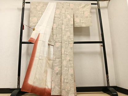 平和屋着物●本場大島紬 白大島 舞花文 正絹 逸品 AABD7529ph