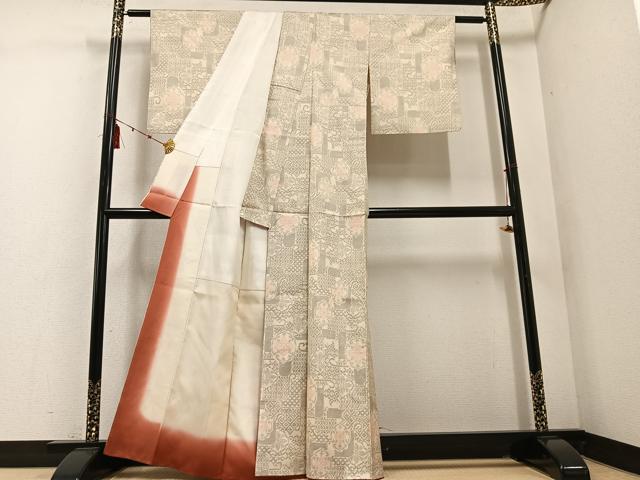 平和屋着物●本場大島紬 白大島 舞花文 正絹 逸品 AABD7529ph