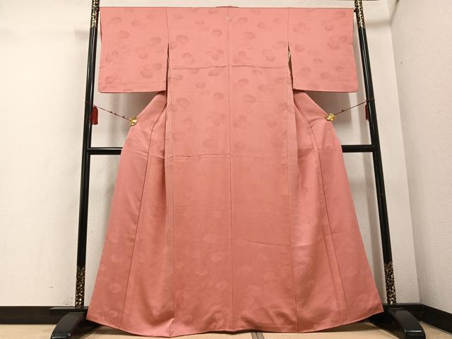平和屋着物●上質な色無地 万寿菊地紋 甚三紅色 正絹 逸品 AABD7534ph