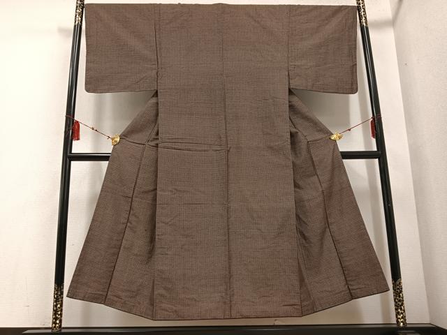 平和屋着物●男性　紬　アンサンブル　格子　正絹　逸品　AABD7554ph