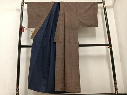 平和屋着物●男性　紬　アンサンブル　格子　正絹　逸品　AABD7554ph