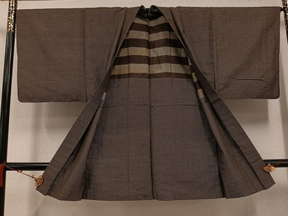 平和屋着物●男性　紬　アンサンブル　格子　正絹　逸品　AABD7554ph