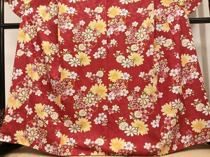 平和屋着物●小振袖 二尺袖 雪輪花文 金彩 洗える着物 AABD7561ph