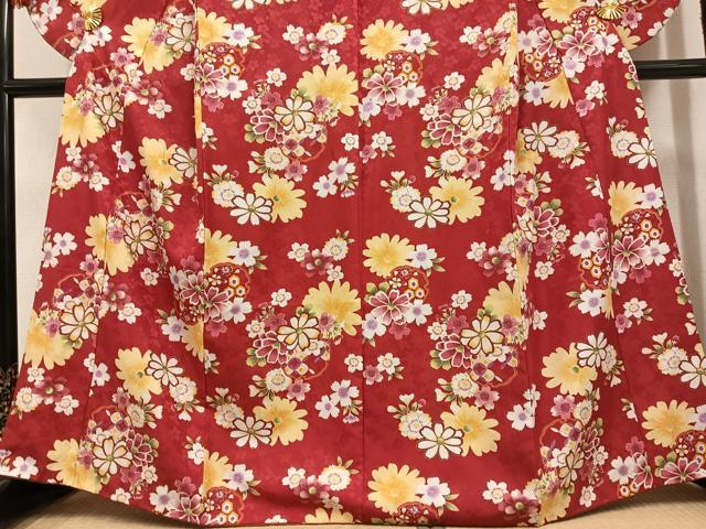 平和屋着物●小振袖 二尺袖 雪輪花文 金彩 洗える着物 AABD7561ph