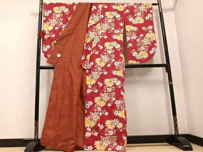 平和屋着物●小振袖 二尺袖 雪輪花文 金彩 洗える着物 AABD7561ph