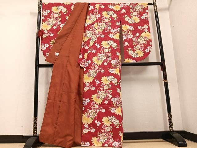 平和屋着物●小振袖 二尺袖 雪輪花文 金彩 洗える着物 AABD7561ph