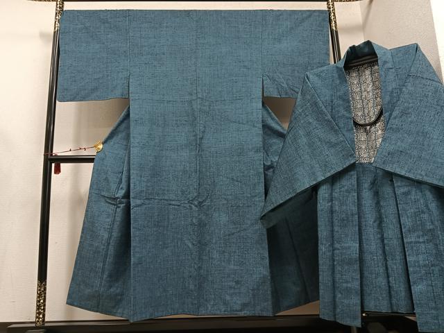 平和屋着物●男性 紬 アンサンブル 色無地 錆鼠色 正絹 逸品 AABD7566ph