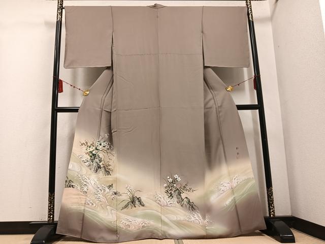 平和屋着物●和紙染染色作家・植村彩弘 色留袖 作家物 手描き 立波枝花文 暈し染め 金彩 正絹 逸品 AABD7575ph