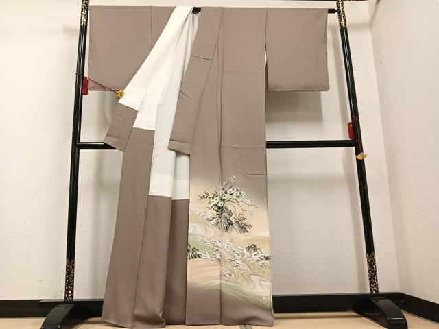 平和屋着物●和紙染染色作家・植村彩弘 色留袖 作家物 手描き 立波枝花文 暈し染め 金彩 正絹 逸品 AABD7575ph