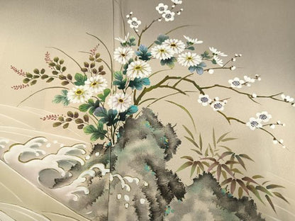 平和屋着物●和紙染染色作家・植村彩弘 色留袖 作家物 手描き 立波枝花文 暈し染め 金彩 正絹 逸品 AABD7575ph