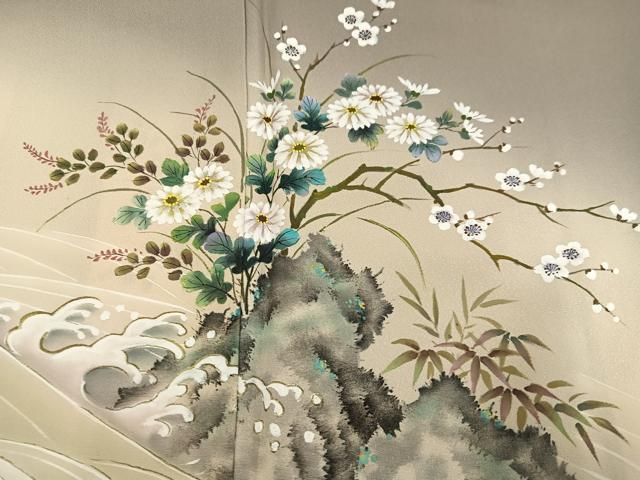 平和屋着物●和紙染染色作家・植村彩弘 色留袖 作家物 手描き 立波枝花文 暈し染め 金彩 正絹 逸品 AABD7575ph