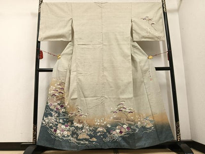 平和屋着物●京の名門　じゅらく謹製　帝王紫(古代帝王紫)　訪問着　刺繍　風景草花文　暈し染め　正絹　逸品　AABD7576ph