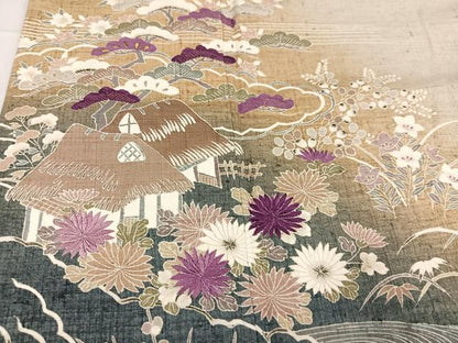 平和屋着物●京の名門　じゅらく謹製　帝王紫(古代帝王紫)　訪問着　刺繍　風景草花文　暈し染め　正絹　逸品　AABD7576ph