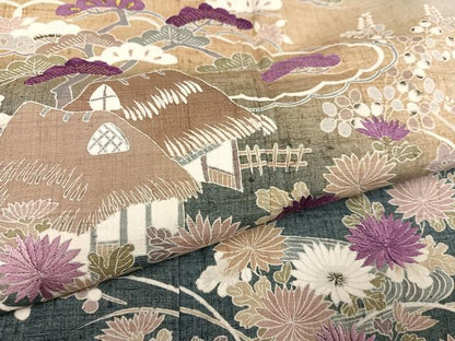 平和屋着物●京の名門　じゅらく謹製　帝王紫(古代帝王紫)　訪問着　刺繍　風景草花文　暈し染め　正絹　逸品　AABD7576ph