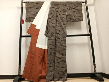 平和屋着物●本場大島紬　カタス9マルキ　風景樹林文　正絹　逸品　AABD7583ph