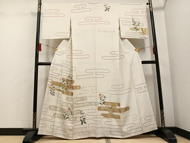 平和屋着物●訪問着　友禅　エ霞草花文　金彩　正絹　逸品　AABD7592ph